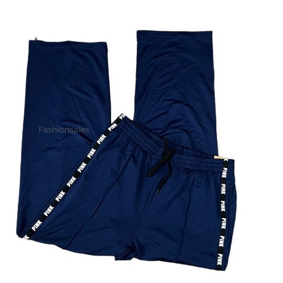 Victorias Secret PINK Active High Waist Wide Leg Track Pants Sweatpants Navy XL - Picture 2 of 2